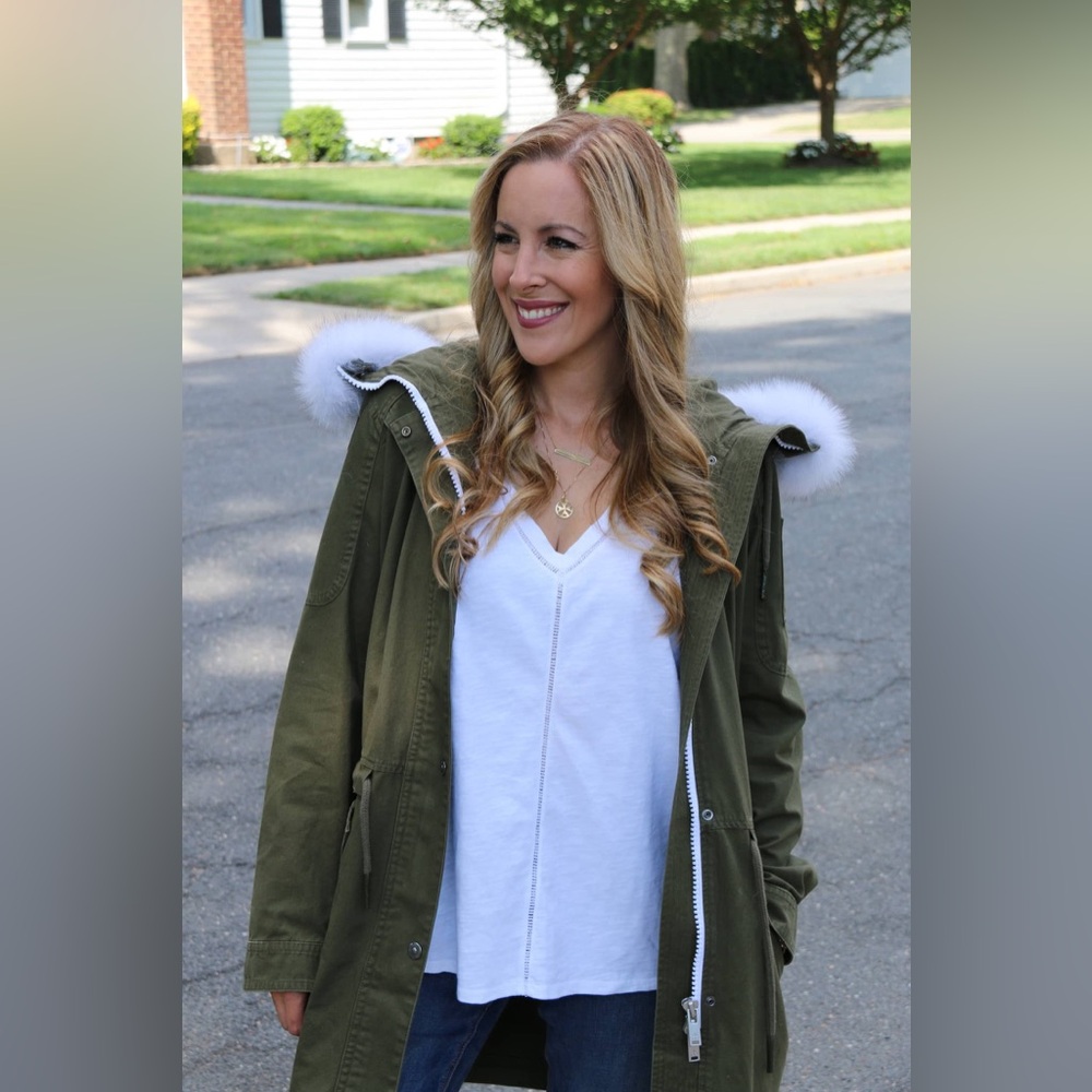 Brand New, Moose Knuckles Khaki Utility Jacket with Faux Fur Collar
